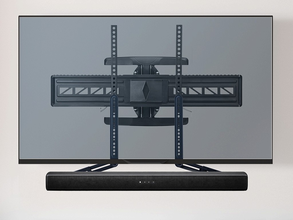 テレビのVESA穴を利用、サウンドバーを浮かせて設置できるスタンドが