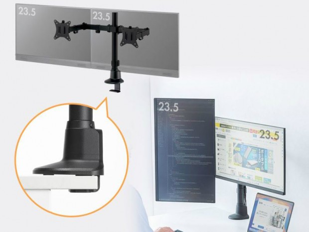 デスクのバックパネルに干渉しない薄型ショートクランプ採用ディスプレイアーム全12モデル