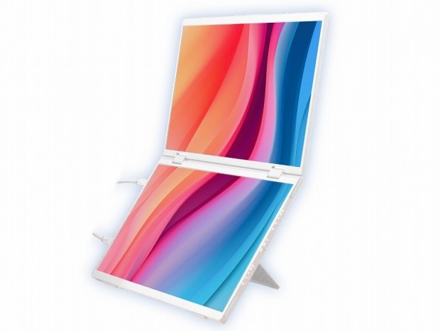 サンコー、上下に14型WUXGA画面×2を搭載するポータブル液晶に新色ホワイト