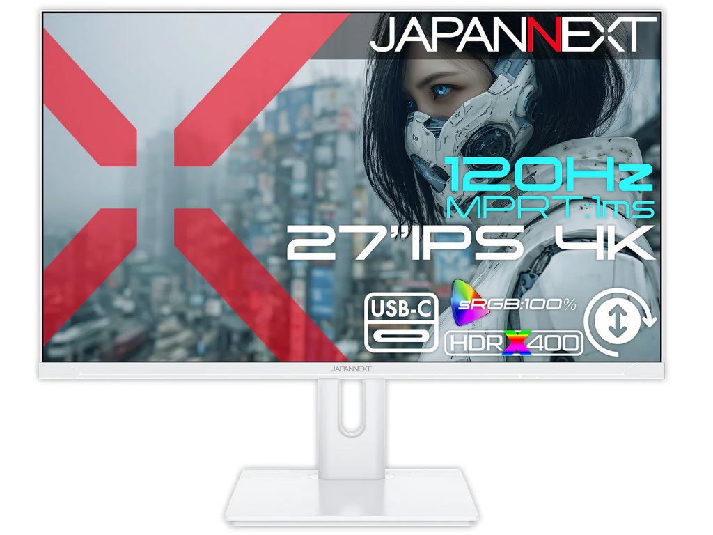 JAPANNEXT、4K/120Hz対応のホワイト色ゲーミング液晶など計4機種