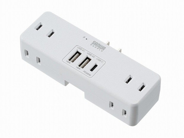 サンワダイレクト、最大9台の同時充電＆PD 20W急速充電可能なコンパクト電源タップ