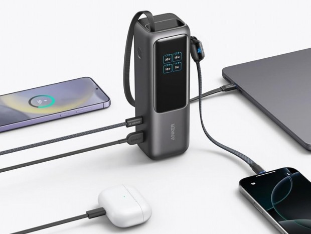 Anker Power Bank (25000mAh, Built-In & 巻取り式USB-Cケーブル)