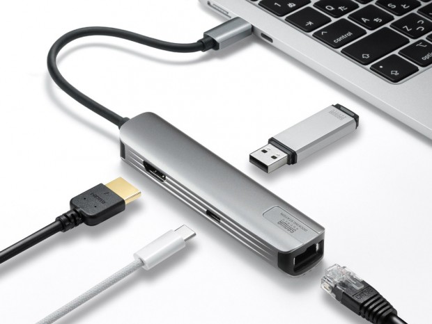 HDMI＆ギガビットLAN搭載。100W給電対応のType-Cアルミ筐体ドックがサンワサプライから