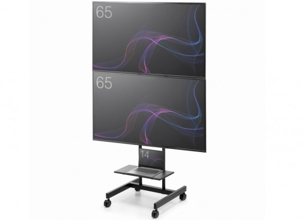 65型×2台対応の上下2面ディスプレイスタンドがサンワサプライから