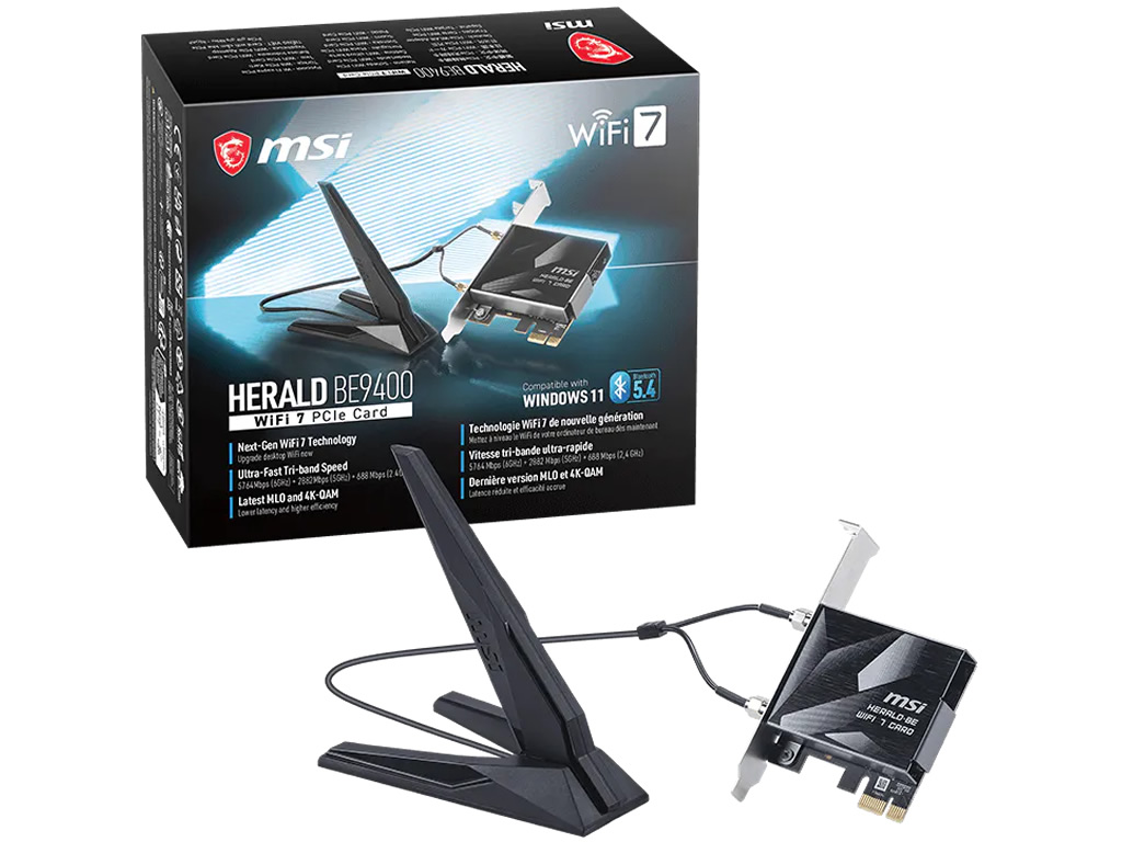拡張カード MSI Herald-BE WI-FI 7 MAX MSI Herald-BE WI-FI 7 MAX (Wi-Fi 7, 802.11BE, Bluetooth 5.4, PCIe