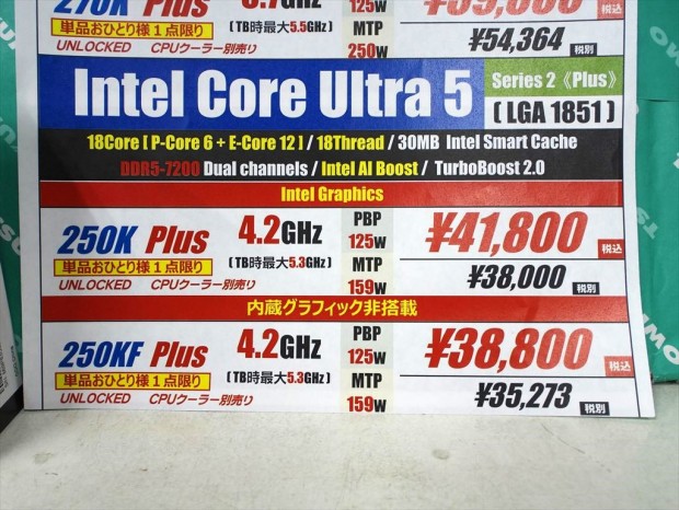 「Core Ultra 5 250K/KF Plus」が発売