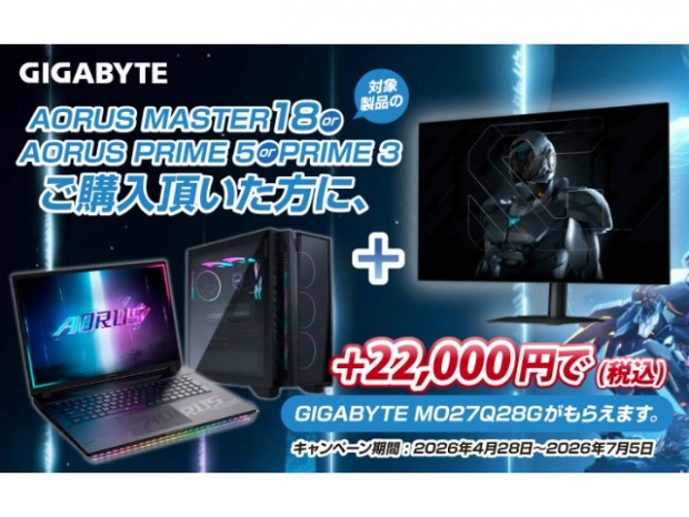 280Hzの有機ELが2.2万円。GIGABYTE、直販限定のPC同時購入バンドルキャンペーン開始