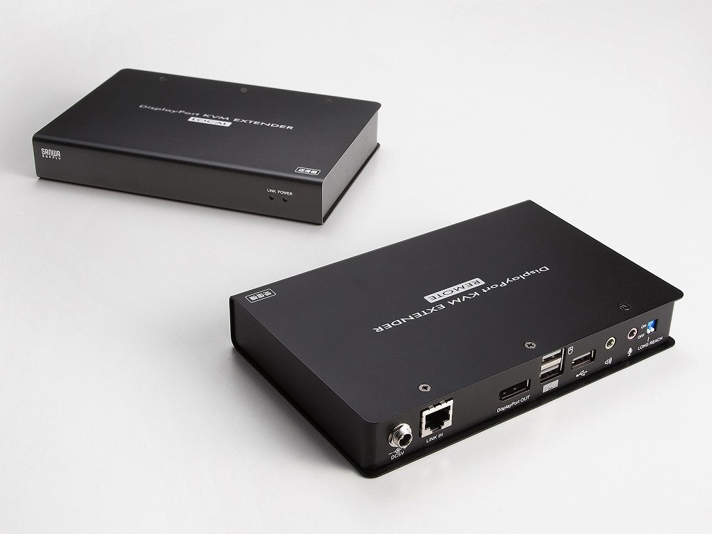 サンワサプライ、DisplayPort信号とUSBを最大150m延長するKVM