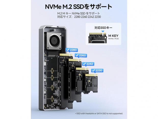 ORICO、USB4対応の40Gbps外付けM.2 SSDケース。最大8TB対応で内蔵ファン搭載