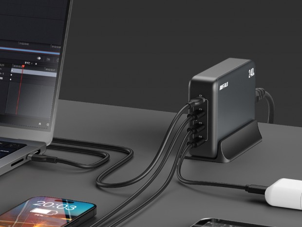 電力自動分配と4台同時充電に対応する最大240WのUSB PD充電器がバッファローから
