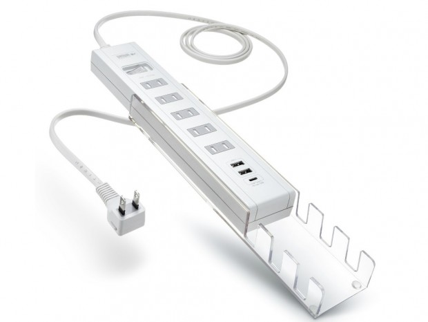 3台のデバイスを設置できるスライドスタンド付き電源タップ