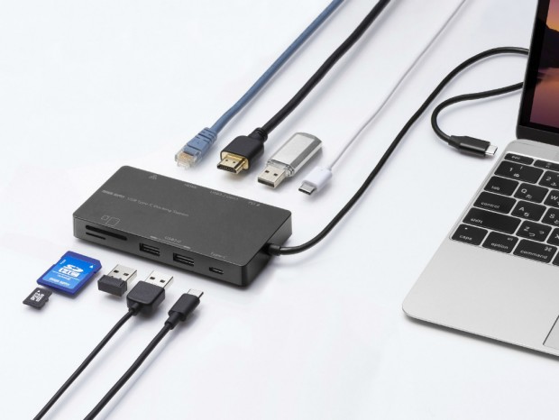 着脱アタッチメントで落下を防ぐUSB Type-Cドック、サンワサプライから