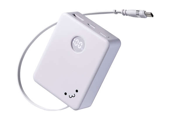 エレコム、長めの巻取り式ケーブルを内蔵した20W対応のモバイルバッテリー