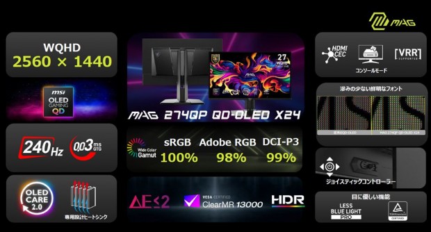 MSI「MAG 274QP QD-OLED X24」レビュー