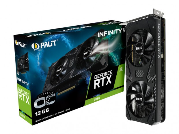 Palit、ビデオメモリ12GBのデュアルファンクーラー搭載「GeForce RTX 3060 Infinity 2 OC」