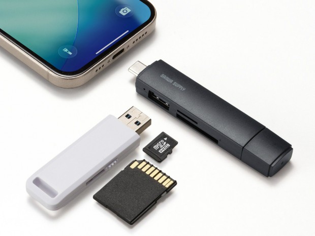 サンワサプライ、USB Type-C/A両対応の直挿し型SD/microSDカードリーダー発売