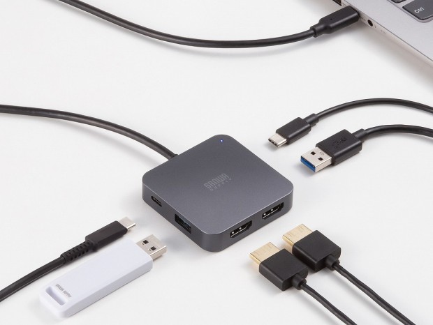 サンワサプライ、4K/60Hzの2画面出力が可能な6-in-1の薄型Type-Cハブを発売