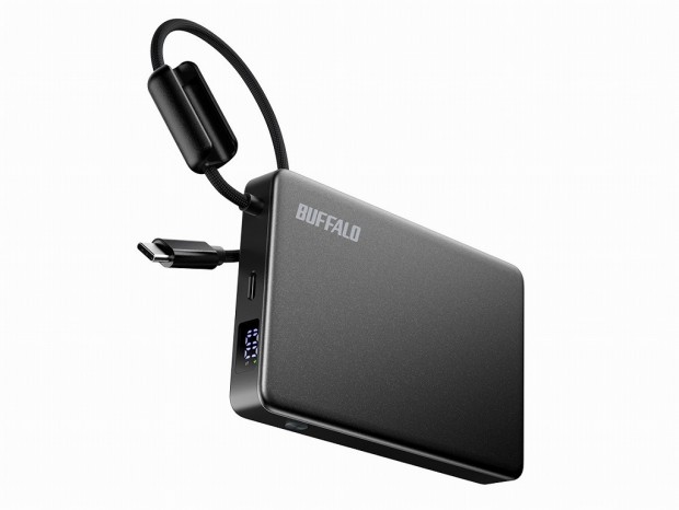 バッファロー、ストラップになる一体型Type-Cケーブルを備えた半固体モバイルバッテリー