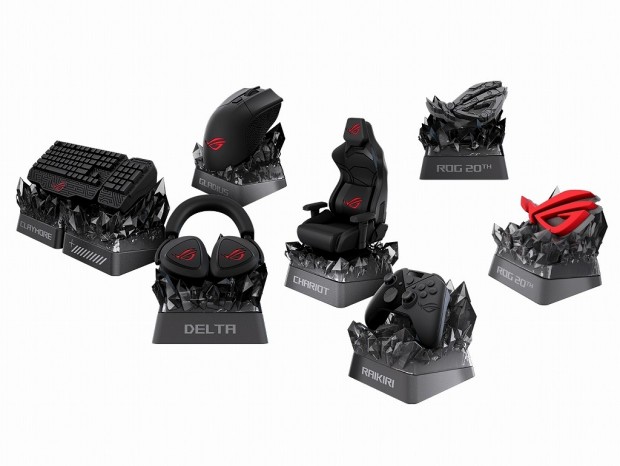 歴代ROG製品を模したコレクターズキーキャップが登場。一部は回転ギミック付き