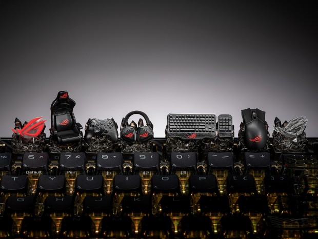 歴代ROG製品を模したコレクターズキーキャップが登場。一部は回転ギミック付き