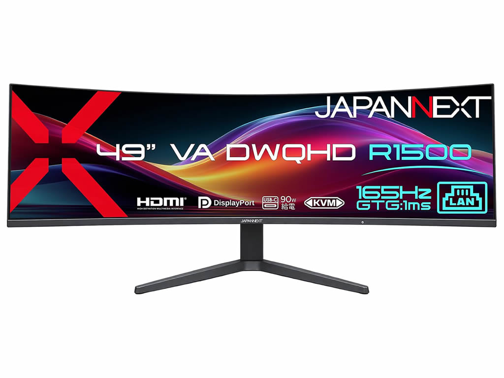 WQHDモニター2台分を1枚に。JAPANNEXT、49型165Hzの超横長ゲーミング