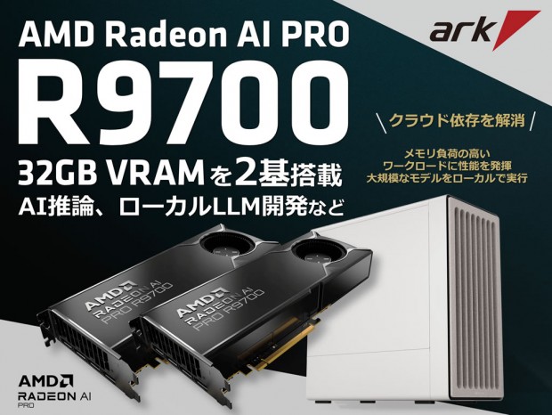 AMD Radeon AI PRO R9700を2基搭載、アークからVRAM合計64GBのAIワークステーション