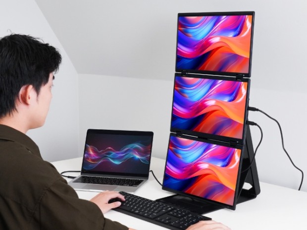 サンコー、Type-Cケーブル1本で作業領域が超広がる「USB1本で4画面にできる縦横回転モニター」