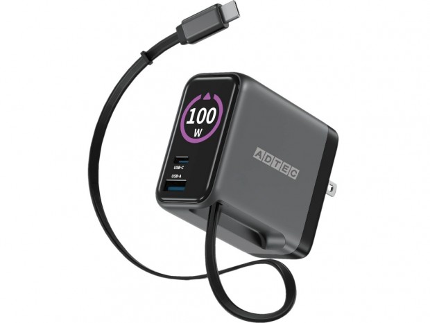 最大出力100Wのスマートモニター搭載USB PD充電器がアドテックから