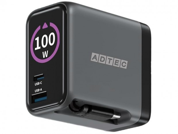最大出力100Wのスマートモニター搭載USB PD充電器がアドテックから