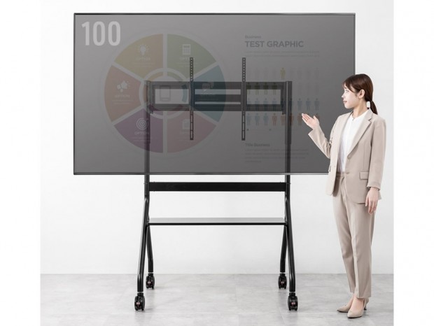 100型・100kgまで対応。ハンドルで高さを変えられる大型ディスプレイスタンド