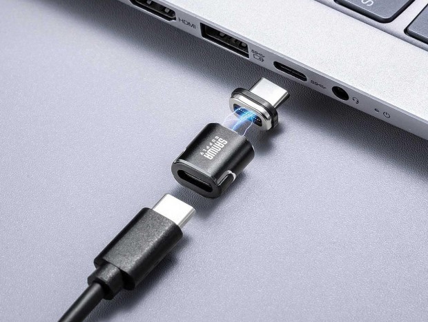 Type-Cケーブルをマグネット着脱式にできる変換アダプタがサンワから。価格は約1,400円