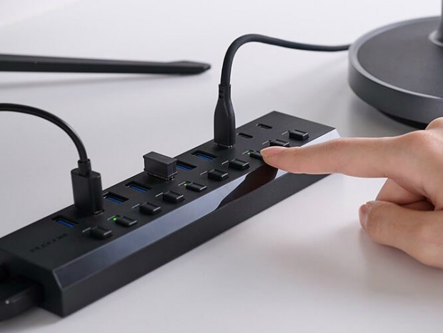 個別スイッチ搭載のセルフパワー専用10ポートUSBハブがエレコムから